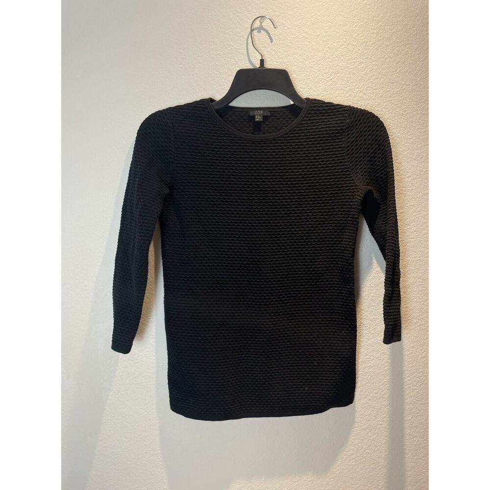 Cos , 3/4 Sleeve Stretchy Black Top, XS